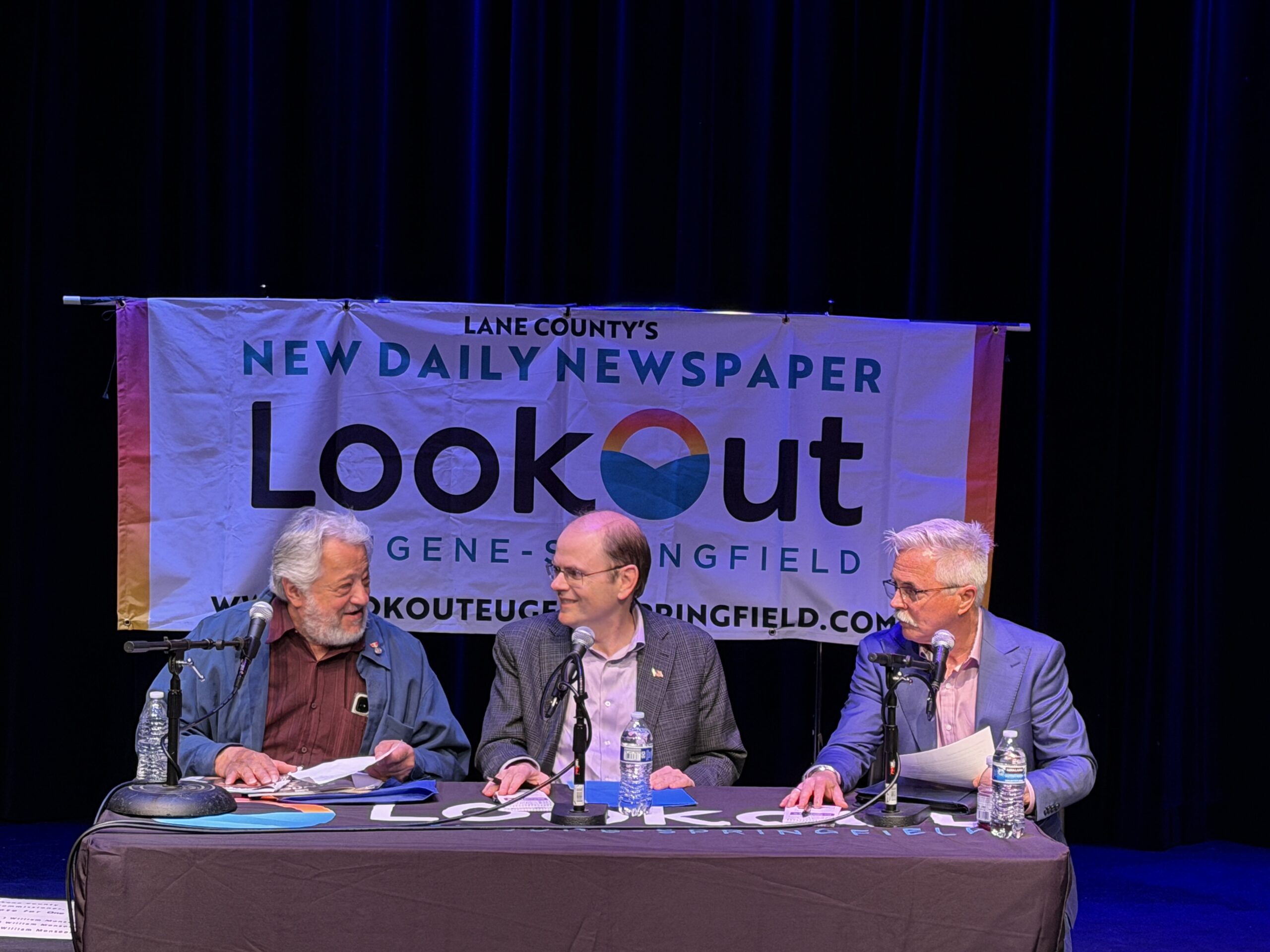 County Commissioner candidates William Monsoor, Sean VanGordon and David Loveall at the Lookout Eugene-Springfield's election forum held April 13, 2026.